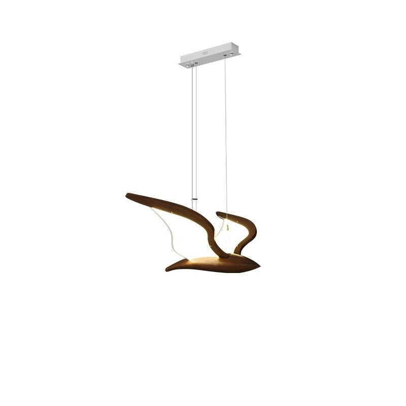 Wing-Shaped LED Pendant Lamp with Wooden Accents