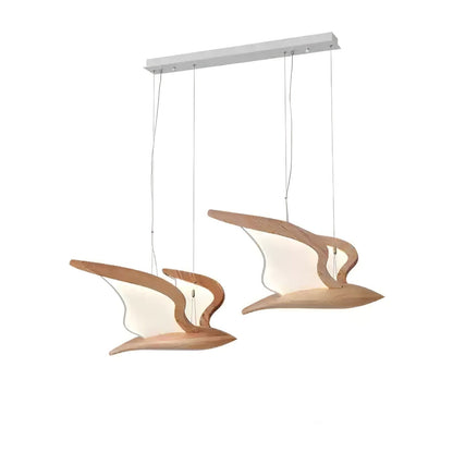 Wing-Shaped LED Pendant Lamp with Wooden Accents
