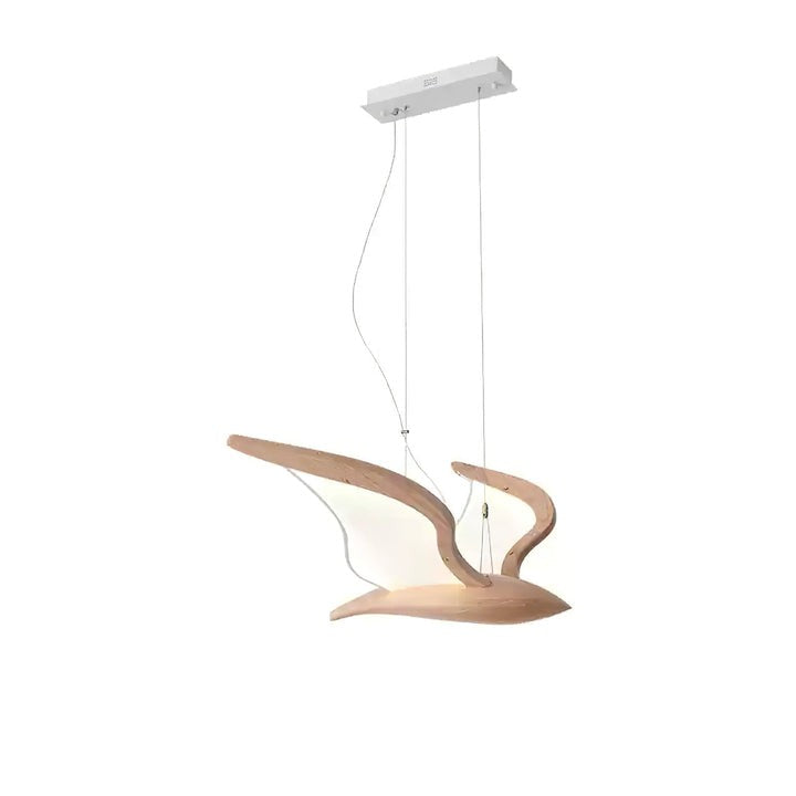 Wing-Shaped LED Pendant Lamp with Wooden Accents