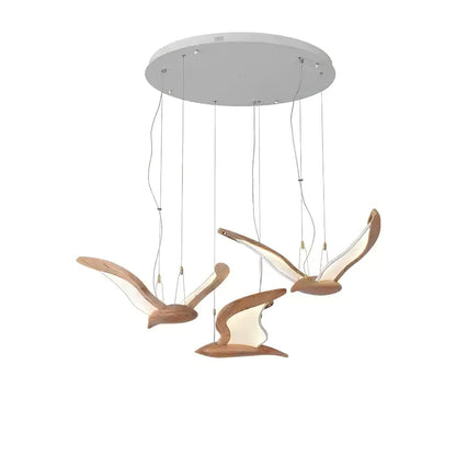Wing-Shaped LED Pendant Lamp with Wooden Accents