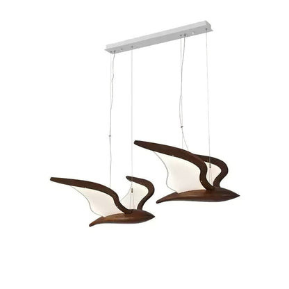 Wing-Shaped LED Pendant Lamp with Wooden Accents