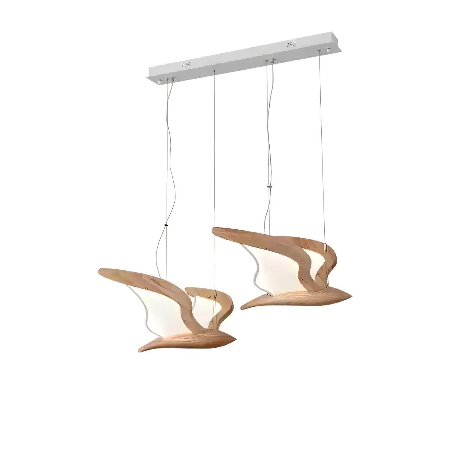 Wing-Shaped LED Pendant Lamp with Wooden Accents