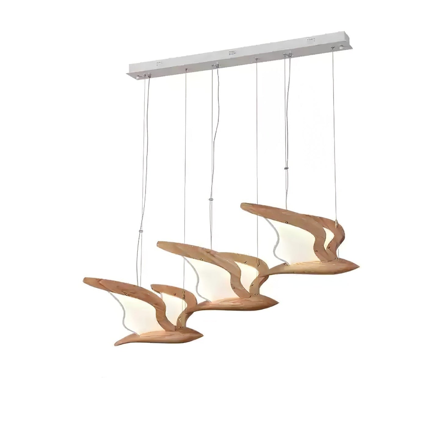 Wing-Shaped LED Pendant Lamp with Wooden Accents