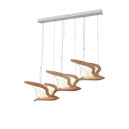 Wing-Shaped LED Pendant Lamp with Wooden Accents