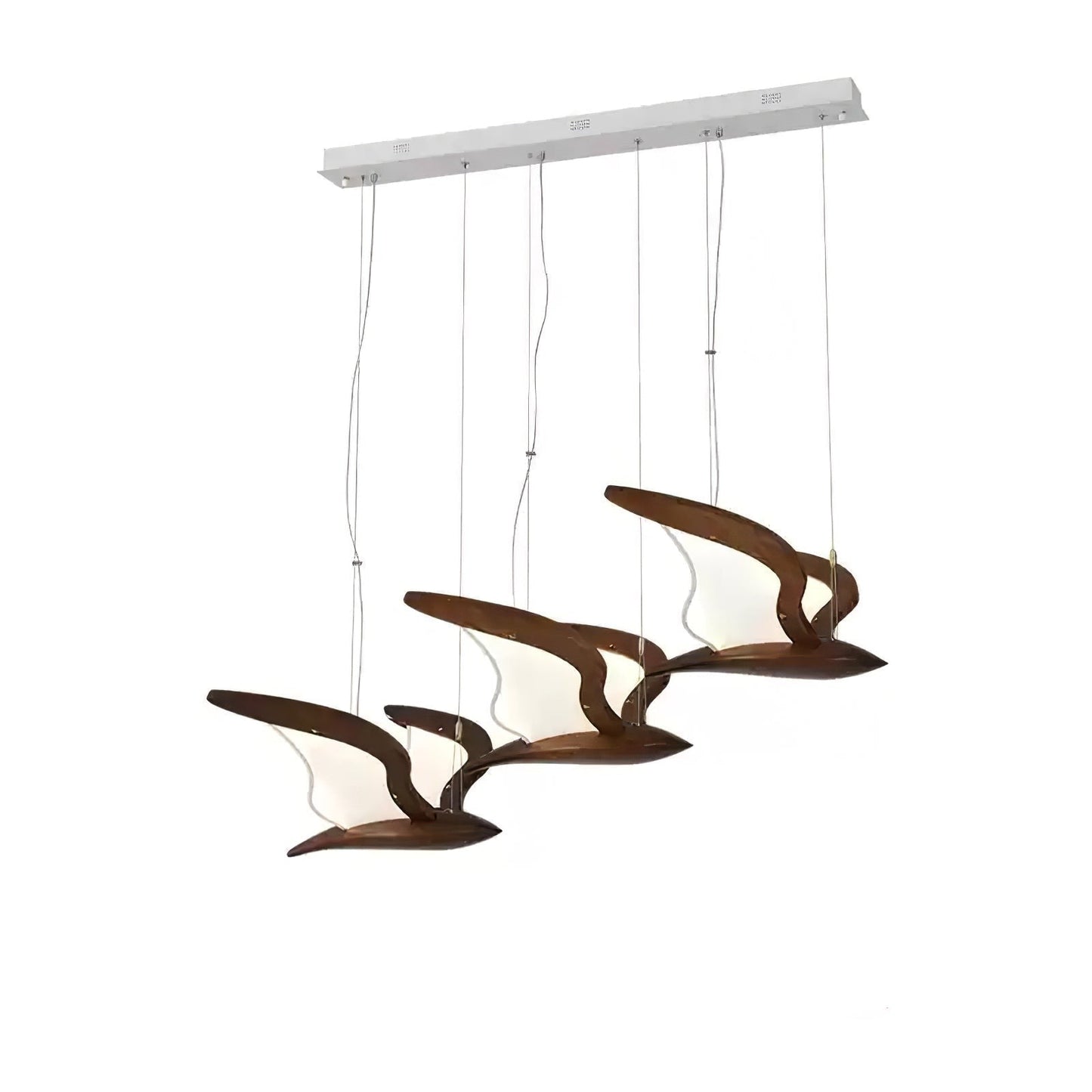 Wing-Shaped LED Pendant Lamp with Wooden Accents