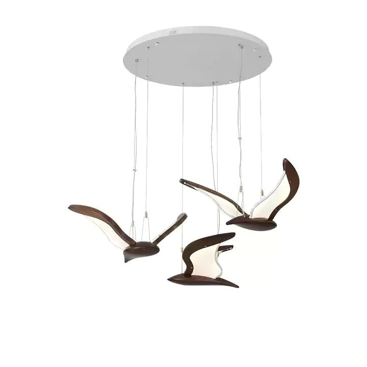 Wing-Shaped LED Pendant Lamp with Wooden Accents