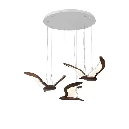Wing-Shaped LED Pendant Lamp with Wooden Accents