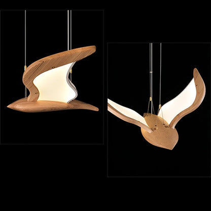 Wing-Shaped LED Pendant Lamp with Wooden Accents