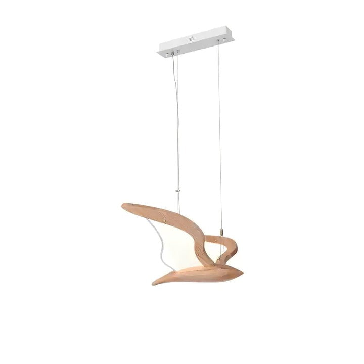 Wing-Shaped LED Pendant Lamp with Wooden Accents