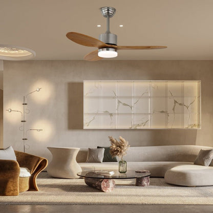 Wooden Blade LED Ceiling Fan Light – Modern Nordic Dimmable Design